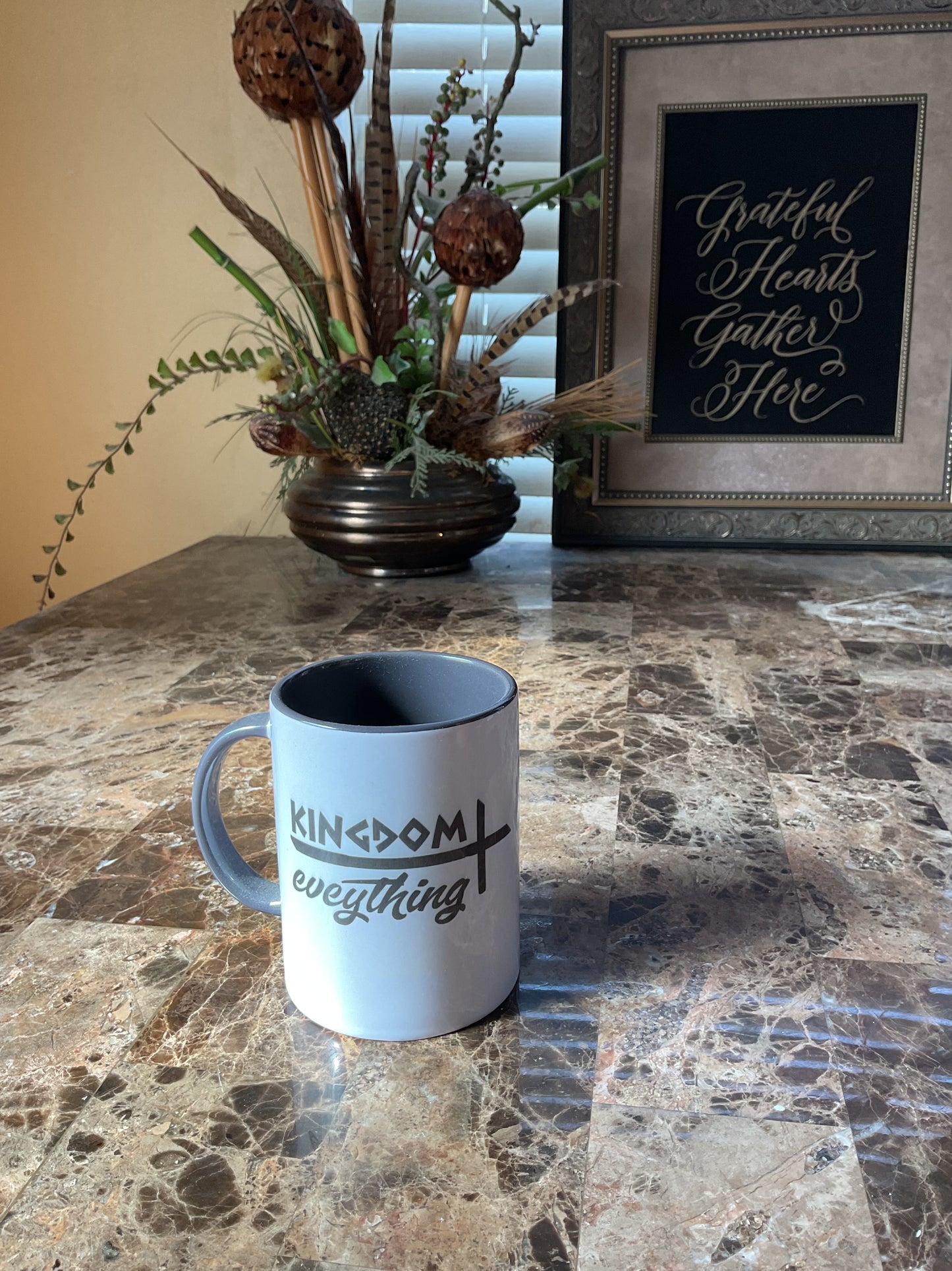 Grey beveled KINDOM OVER EVERYTHING mug